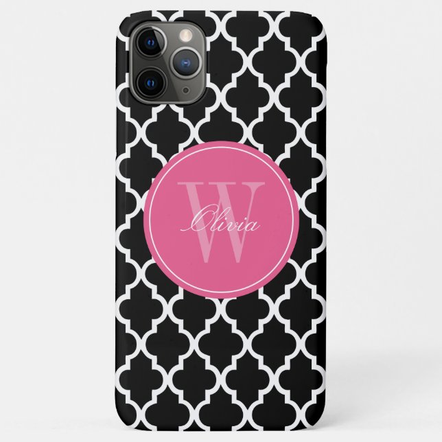 Schwarz-Fuchsia-Quatrefolien-Monogramm Case-Mate iPhone Hülle (Rückseite)