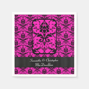 Schwarz-Fuchsienrosa-Damastmuster Serviette