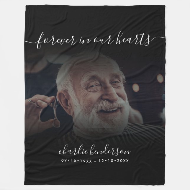 Schwarz für immer in unserem Herz Foto Gedenktribu Fleecedecke (Vorderseite)