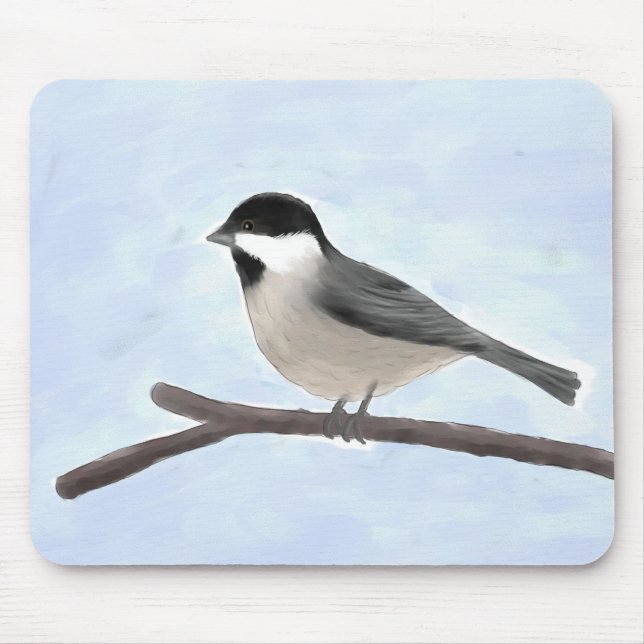 Schwarz-gekappte Wasserfarbe Chickadee Mousepad (Vorne)