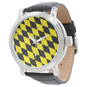 Schwarz-Gelb-Bayern Diamantfahne-Muster Armbanduhr