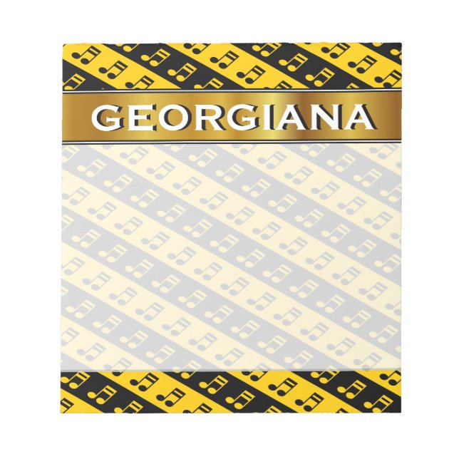 Schwarz & Gelb Beamed Sechzehnte Notes Muster Notizblock (Vorderseite)