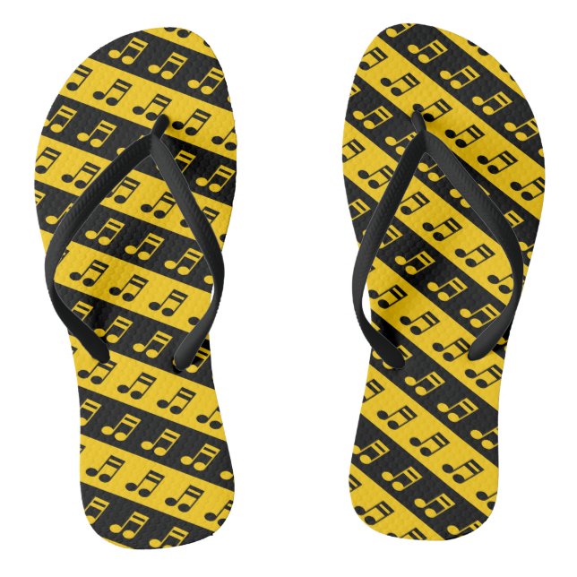 Schwarz-Gelb-Beamed-Sechzehntes Notes-Muster Flip Flops (Fußbett)