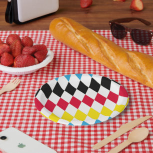 Schwarz-Gelb-Blau-Bayern Diamantfarben-Muster Pappteller