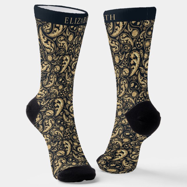 Schwarz-Gelb-Glitzer Paisley Pattern Socken (Gewinkelt)