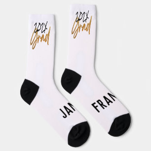 Schwarz Gelb Goldfolie Abschlussjahr Benutzerdefin Socken