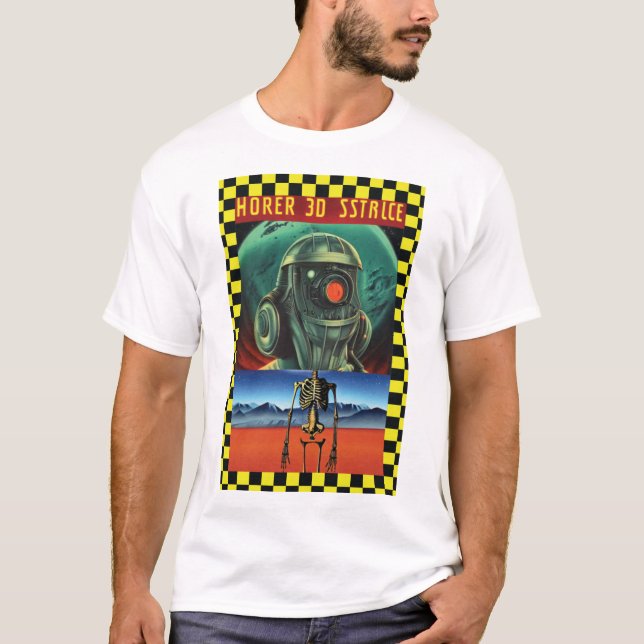 Schwarz-Gelb-Karo Sci-fi Art T-Shirt (Vorderseite)