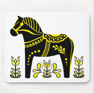 Schwarz/gelb Nordic Folk Dala Pferd/Folk Friesian Mousepad