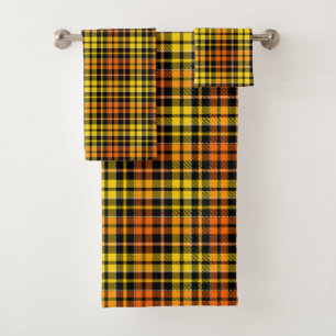 Schwarz Gelb Orange Karo Tartan Design Badhandtuch Set