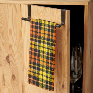 Schwarz Gelb Orange Karo Tartan Design Geschirrtuch