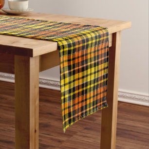 Schwarz Gelb Orange Karo Tartan Design Kurzer Tischläufer
