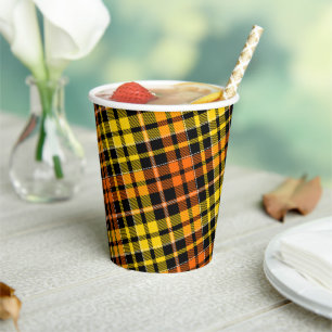 Schwarz Gelb Orange Karo Tartan Design Pappbecher