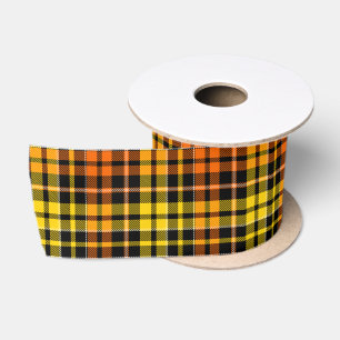 Schwarz Gelb Orange Karo Tartan Design  Satinband