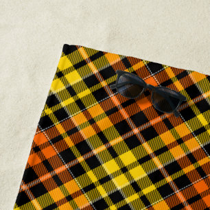 Schwarz Gelb Orange Karo Tartan Design Strandtuch