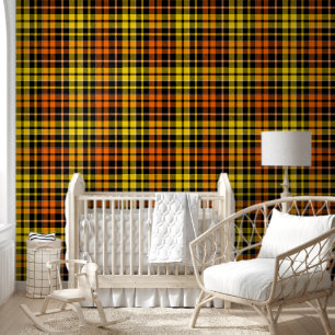 Schwarz Gelb Orange Karo Tartan Design Tapete