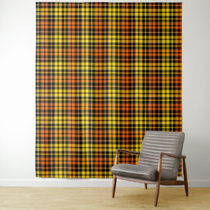 Schwarz Gelb Orange Karo Tartan Design Wandteppich