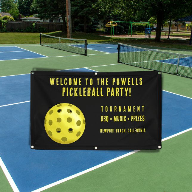 Schwarz-Gelb-Pickleball-Party Willkommen Banner (Von Creator hochgeladen)