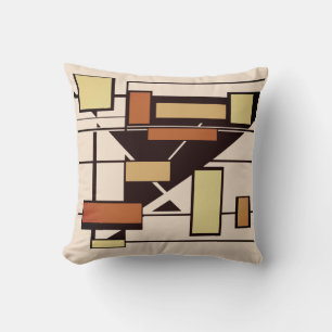Schwarz-Gelb-Rost auf Beige geometrische Formen De Kissen