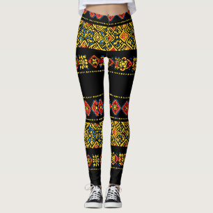 Schwarz-Gelb-Slavic-Muster Leggings