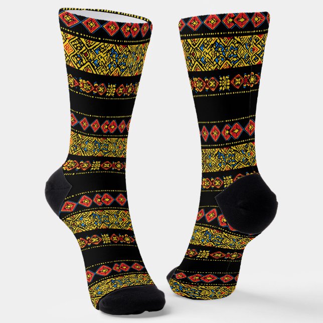 Schwarz-Gelb-Slavic-Muster Socken (Gewinkelt)