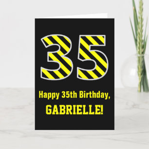 Schwarz/Gelb Streifen "35"; 35. Geburtstag + Name Karte