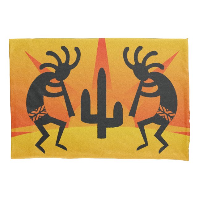 Schwarz-Gelb-Südwest-Kokopelli-Design Kissenbezug (Vorderseite)