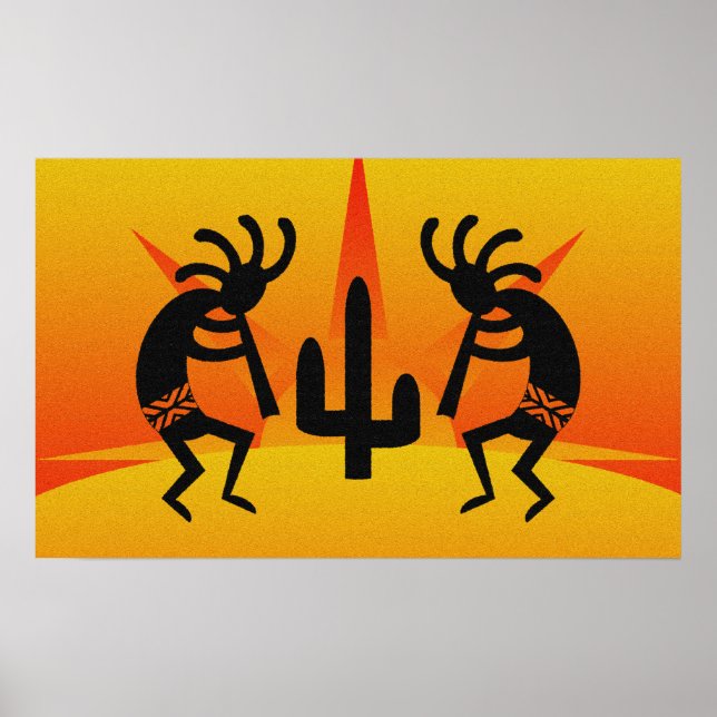 Schwarz-Gelb-Südwest-Kokopelli-Design Poster (Vorne)