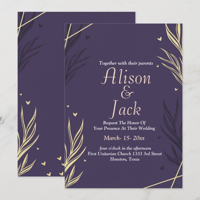 Schwarz-Gelb-verlass-Hochzeit Einladung (Vorne/Hinten)