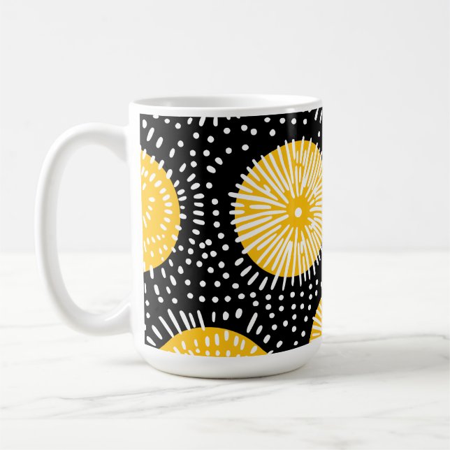 Schwarz-Gelb-Weiß-Doodle-Burg Kaffeetasse (Links)