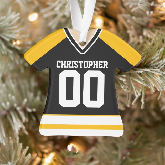 Schwarz/Gelb/Weiß-Hockey Jersey Ornament (Baum)