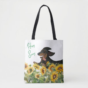 SCHWARZ-GELBE DACHSUND SONNENBLUMEN-TRAGETASCHE