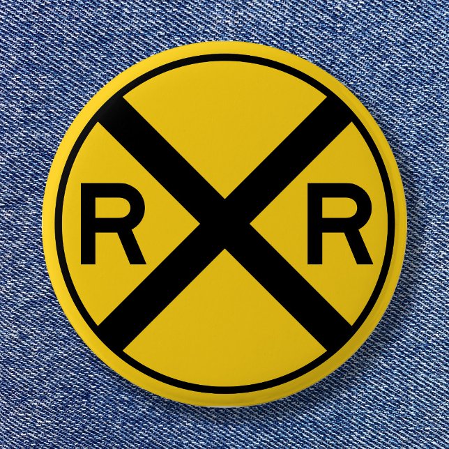 Schwarz-gelbes Warnschild Bahnübergang Button (Black and Yellow Warning Sign Railroad Crossing Pinback Button)