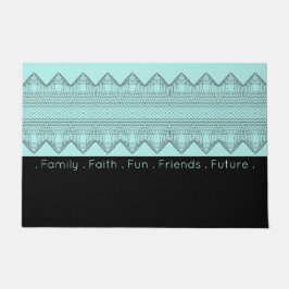 Schwarz Gemustert mit leuchtend türkisfarbenem Fußmatte