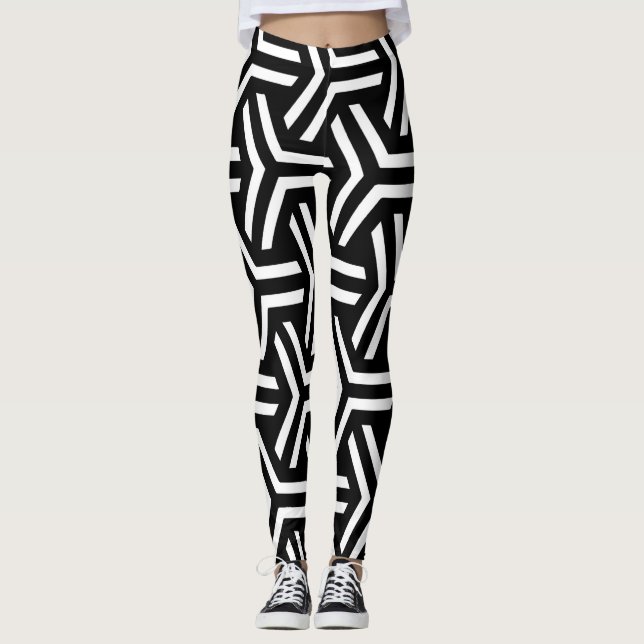 Schwarz Geometrisch Leggings (Vorderseite)
