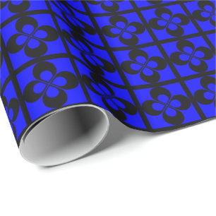 Schwarz geometrische Blume auf blau Geschenkpapier
