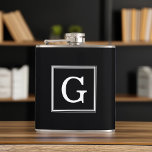 Schwarz-Gerahmt-Monogramm Flachmann<br><div class="desc">Modern und trendig monogram initial.</div>