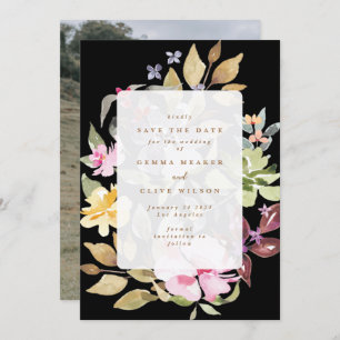 Schwarz getrocknete Wasserfarben Hochzeitskunst Fo Save The Date