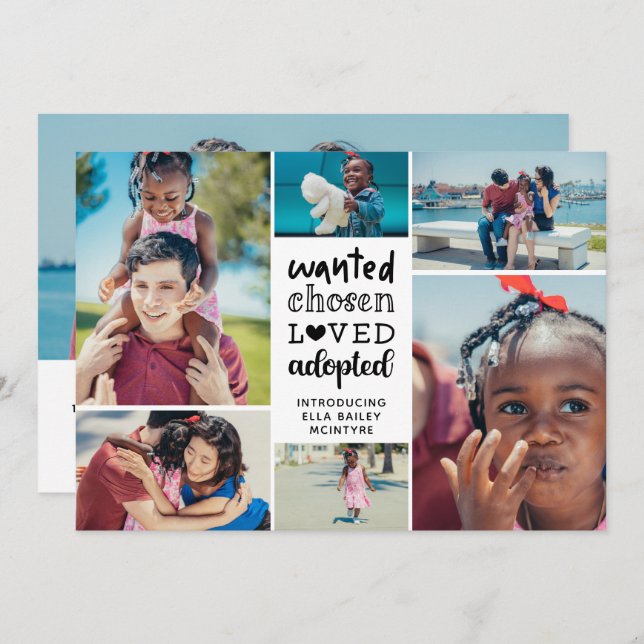 Schwarz Gewollt ausgewählt Adoptiert FotoCollage Ankündigung (Vorne/Hinten)