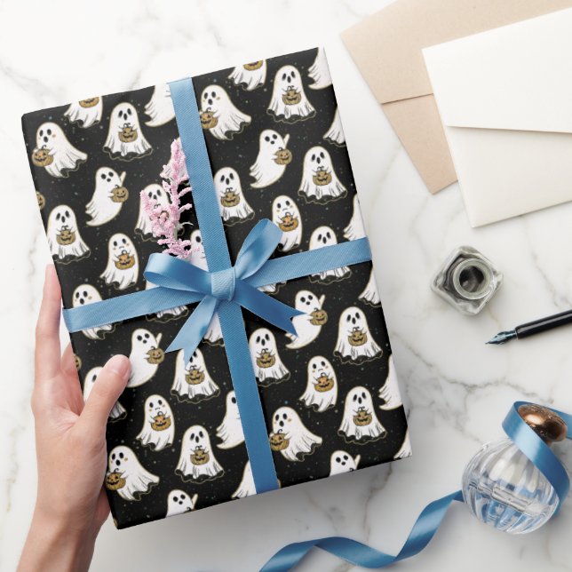 Schwarz | Ghost & Pumpkin Geschenkpapier (Schenken)