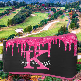 Schwarz-Girl-Hot-Pink-Glitzer-Tropfen Monogramm-Na Golf Headcover