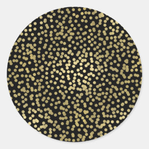 Schwarz & Glänzende Gold Punkte Konfetti Elegant S Runder Aufkleber