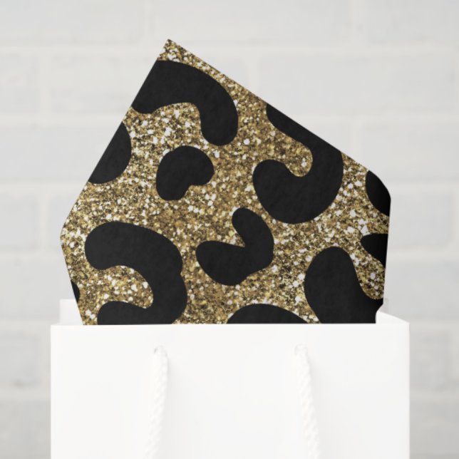 Schwarz & Glitzer Gold Leopard Tierdruckmuster Seidenpapier (Geschenktüte)