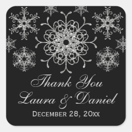 Schwarz, Glitzer sieht Snowflake Hochzeitsticker Quadratischer Aufkleber