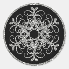 Schwarz, Glitzer sieht Snowflake Hochzeitsticker Runder Aufkleber