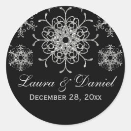 Schwarz, Glitzer sieht Snowflake Hochzeitsticker Runder Aufkleber