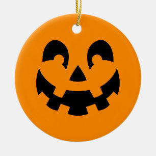 Schwarz glückliche Halloween Kürbisfaceform auf Or Keramik Ornament