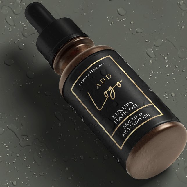 Schwarz & Gold 2 OZ Tropfer Flasche Wasserdicht Et Lebensmitteletikett (Black and gold effect waterproof product labels for 2 OZ cosmetic bottles *verify size*)