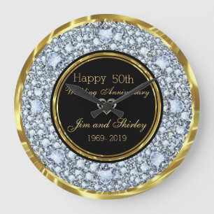 Schwarz & Gold 50. Hochzeitstag Große Wanduhr