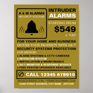 Schwarz-Gold-Alarm-Logo, Sicherheitsalarm-Service Poster