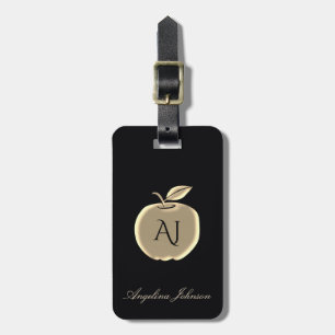 Schwarz-Gold-Apple-Glam-Monogramm-Rücksendeadresse Gepäckanhänger